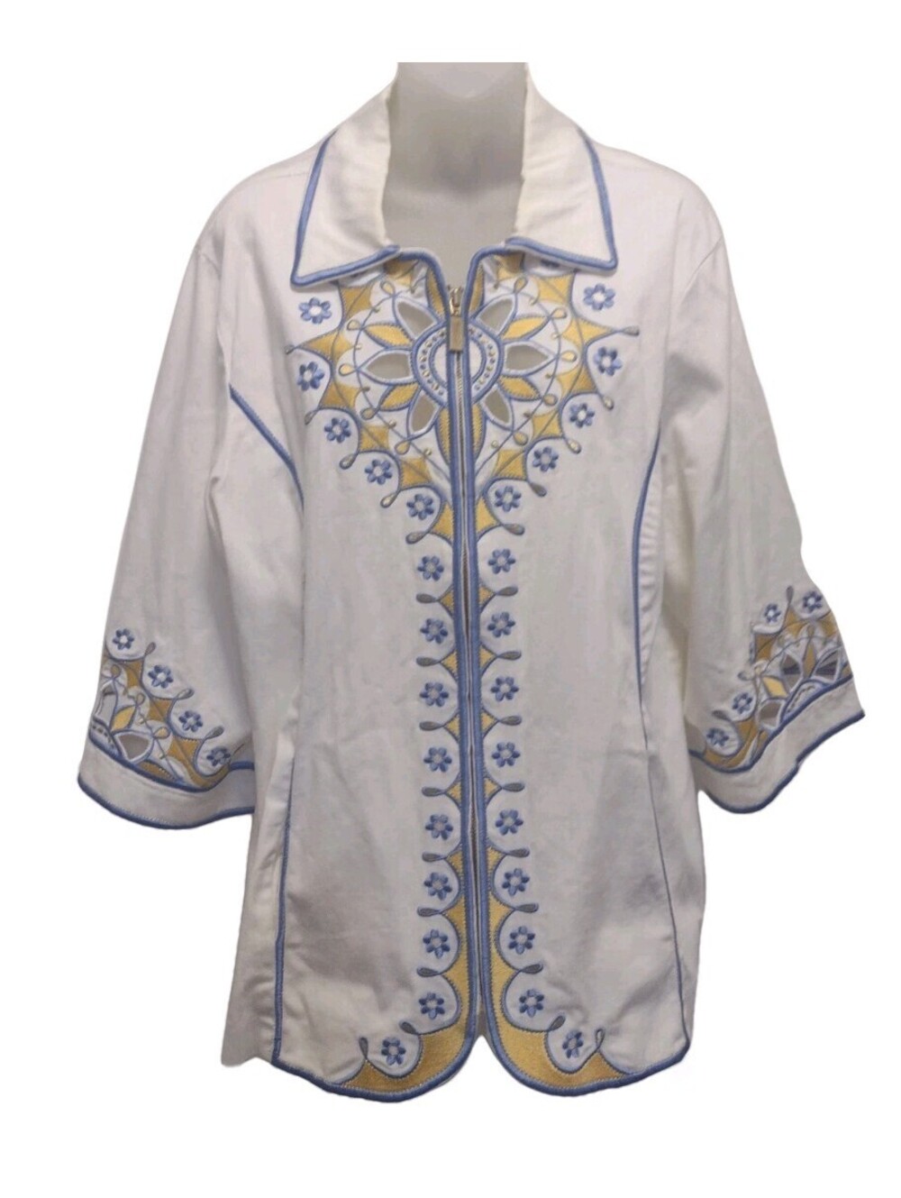 Art To Wear Maximalist Boho Embroidered Cutwork Jacket 1X Bob Mackie Wearable Ar